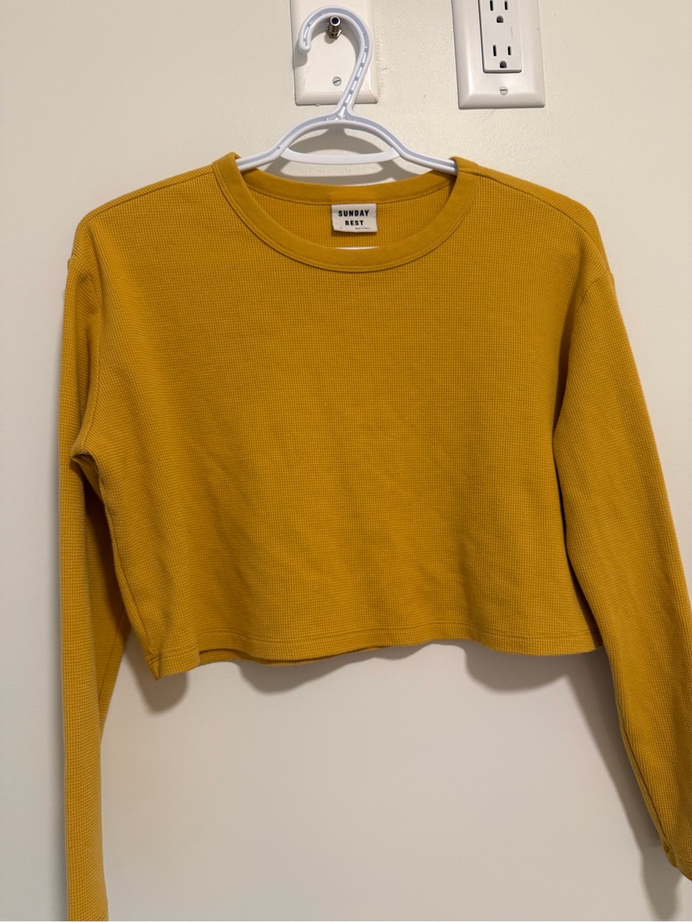 Sunday Best Cropped Waffle-Knit Long Sleeve crop- Mustard Yellow